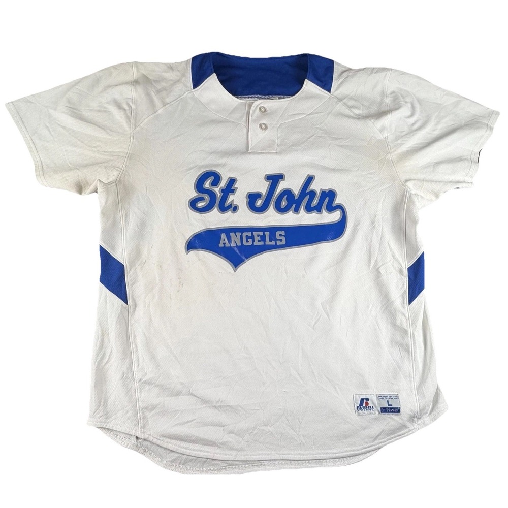 St. John Angels Jersey Mens Large White Baseball Russell Athletic Dri Power